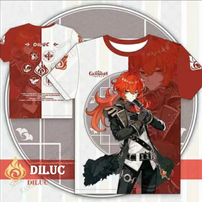 Fille Sexy T-shirt Anime Genshin Impact HUTAO Keqing Diluc impression 3D T-shirt hommes femmes mode à manches courtes T-shirt enfants hauts t-shirts