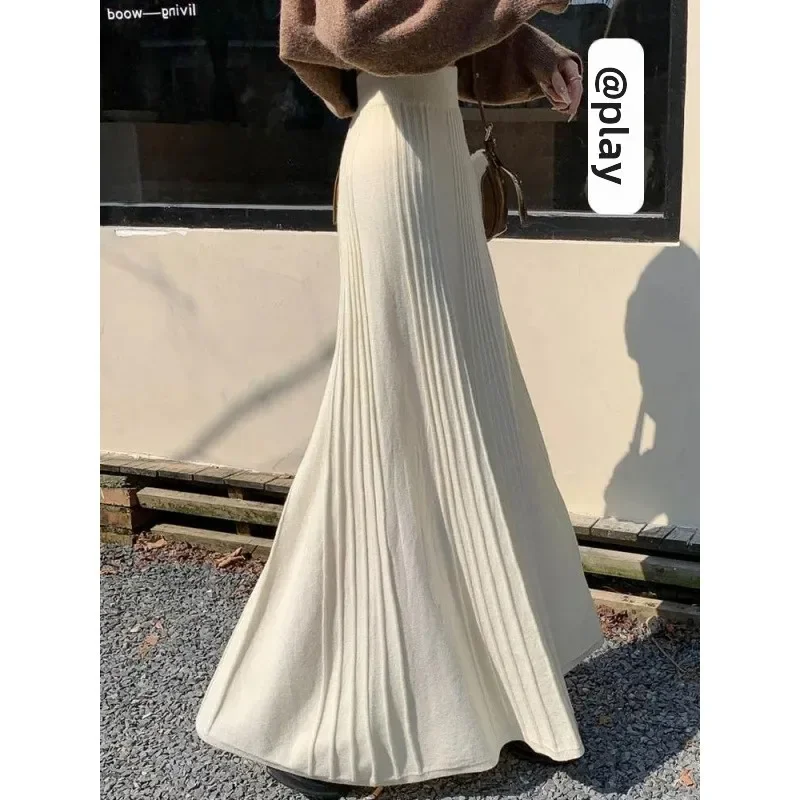 

High Waist A- Line Long Skirt Women's Ankle-Length Half Body Sweater Matching Slimming Umbrella Skirt Autumn Winter Lazy Style