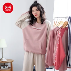 MIIOW Cute Women's Pajamas Cotton Homewear Loose Long Sleeves & Drawstring Pants Sleepwear Sets Comfortable Soft Home Clothes