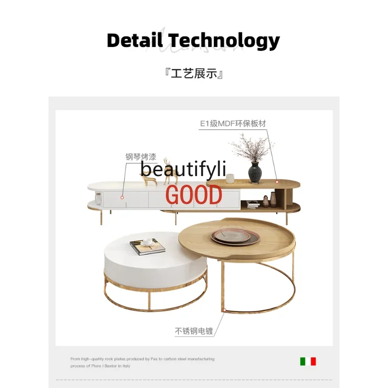 Tavolino da salotto Mobile TV Combinazione tavolino rotondo a scomparsa