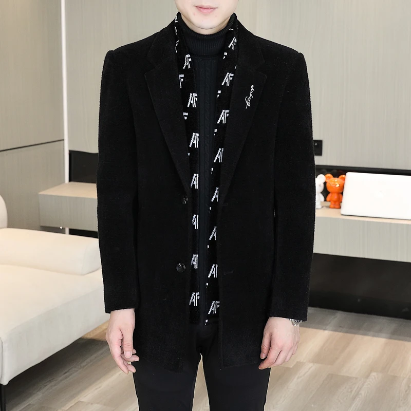 الخريف الشتاء معطف الصوف الرجال متوسطة طويلة دعوى طوق سترة واقية سميكة الصوف الدافئة الأعمال عادية السترات الصوفية معطف #2