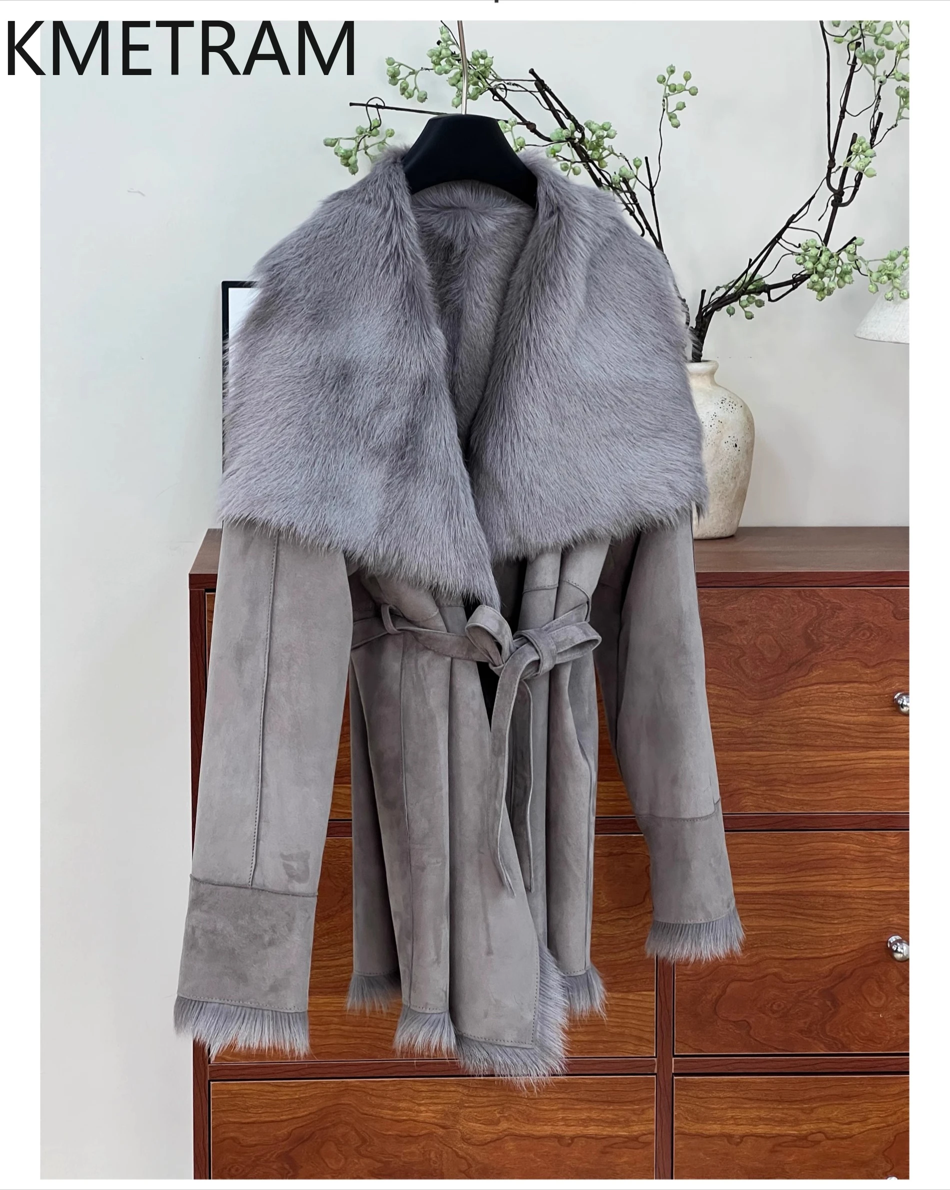 KMETRAM Real Goatskin with Wool Attached Jacket Women Luxury Mid Length Fur Coat 2025 Winter New in Coats Woman Clothing шуба
