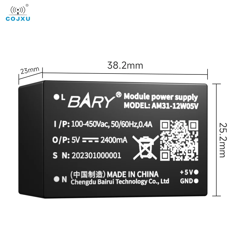 AC-DC Buck Converter Power Supply Module COJXU AM31-12W05V Short Circuit Protection Output 5V 2400mA Input Voltage 85~450V