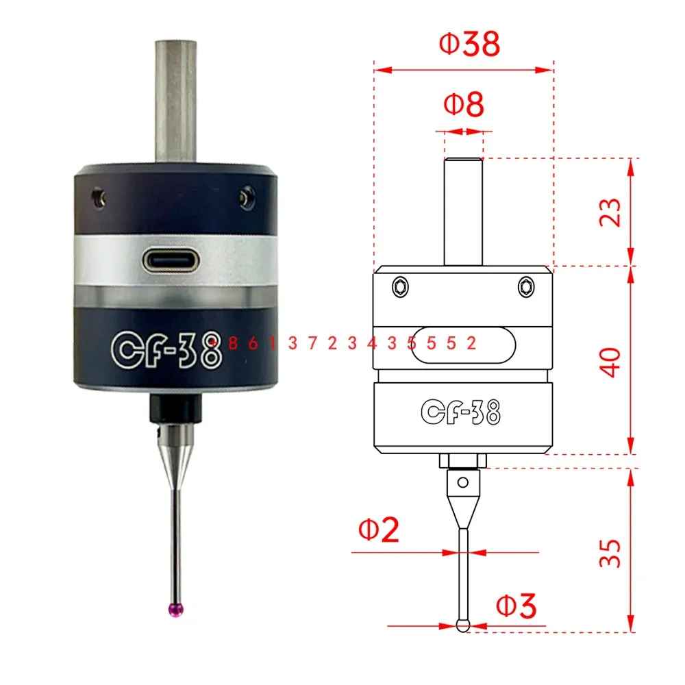 NEWly-3D Touch Probe Edge Finder, Compatível com Mach3 e Grbl, Compatível com CNC, CF-38, Encontre o centro, Área de trabalho