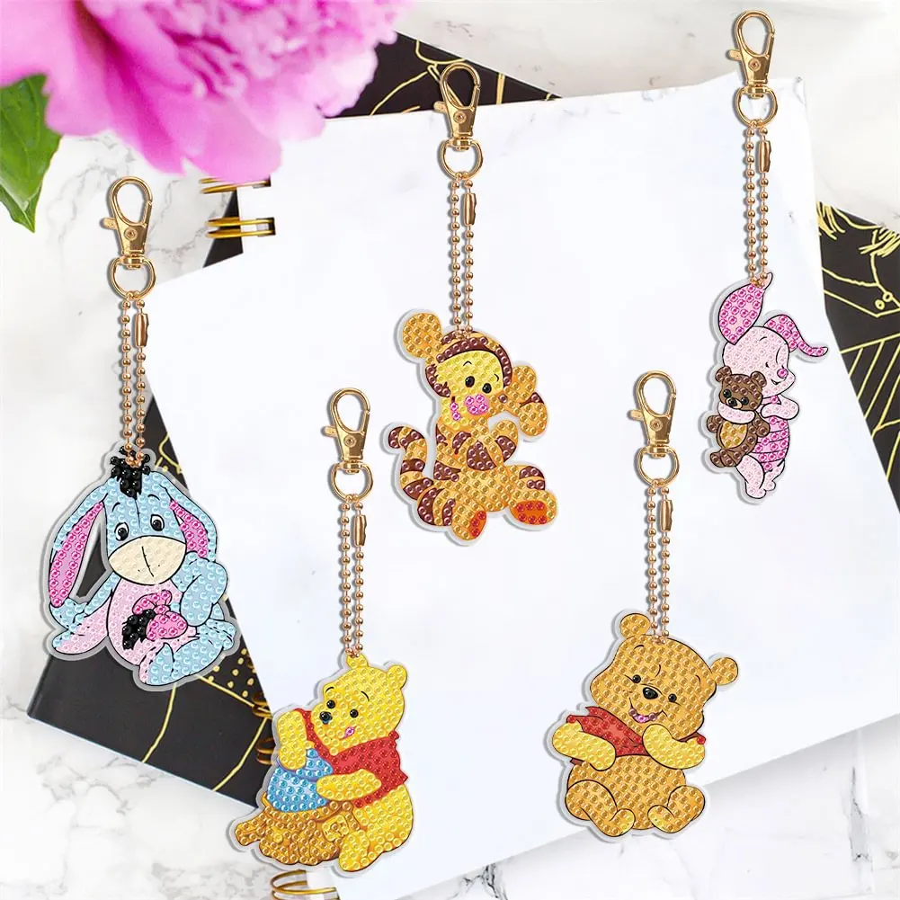 5 Pcs DIY Diamond Painting Keychain Disney Winnie The Pooh Tigger Rhinestone Keychain Pendant for Adult Kid Purse Handbag Decor