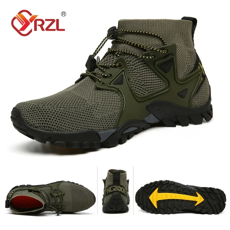 

YRZL Men's Hiking Shoes Breathable Mesh Outdoor Black Sports Shoes Non Slip Comfortable Camping Outdor Shoes for Men