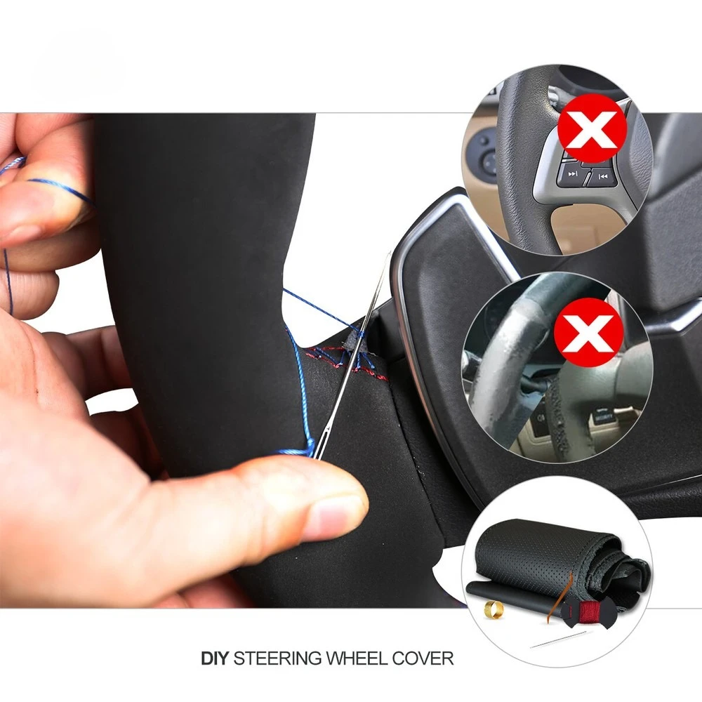 DIY Hand-Sewn Anti slip PU Leather Steering Wheel Cover for Volkswagen VW Gol Tiguan Passat B7 CC Touran Jetta Car Accessories
