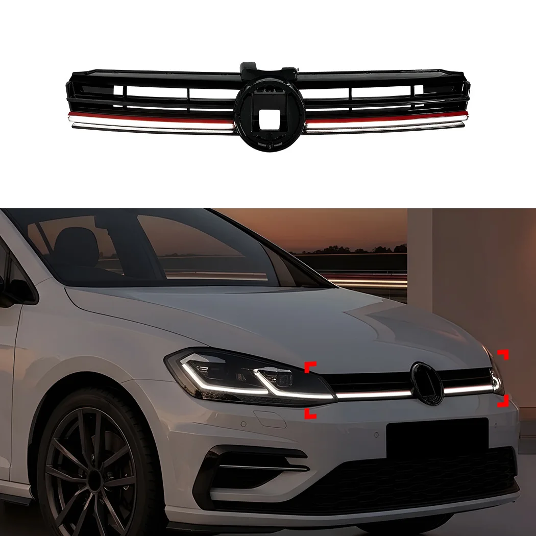 Car Front Bumper Centre Grill Panel Grille 2017-2019 For Volkswagen Golf 7.5 MK7.5 R style Racing Grills Protector Cover Body