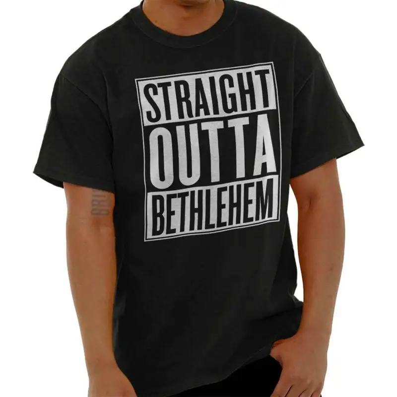 

Женская или мужская футболка с круглым вырезом Christian Faith Straight Outta Bethlehem