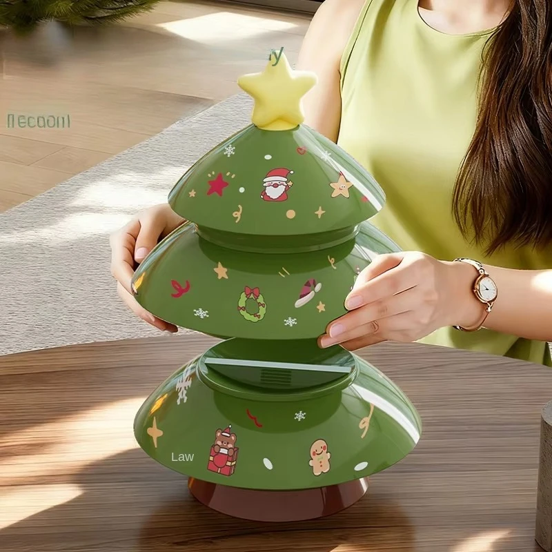 High-value plastic eco-friendly desktop dried fruit and candy storage boxes, three-tier cartoon Christmas tree design, suitable