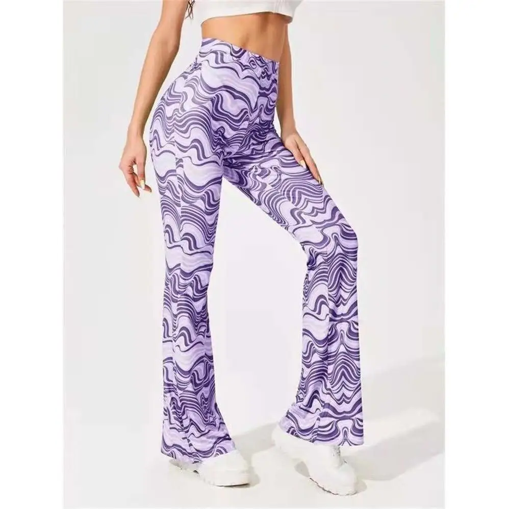 Spring Summer New Women's Yoga Casual Pants Flared Pants Wave Pattern Commute Style Long Polyester Fiber 100% Cross-Border Hit