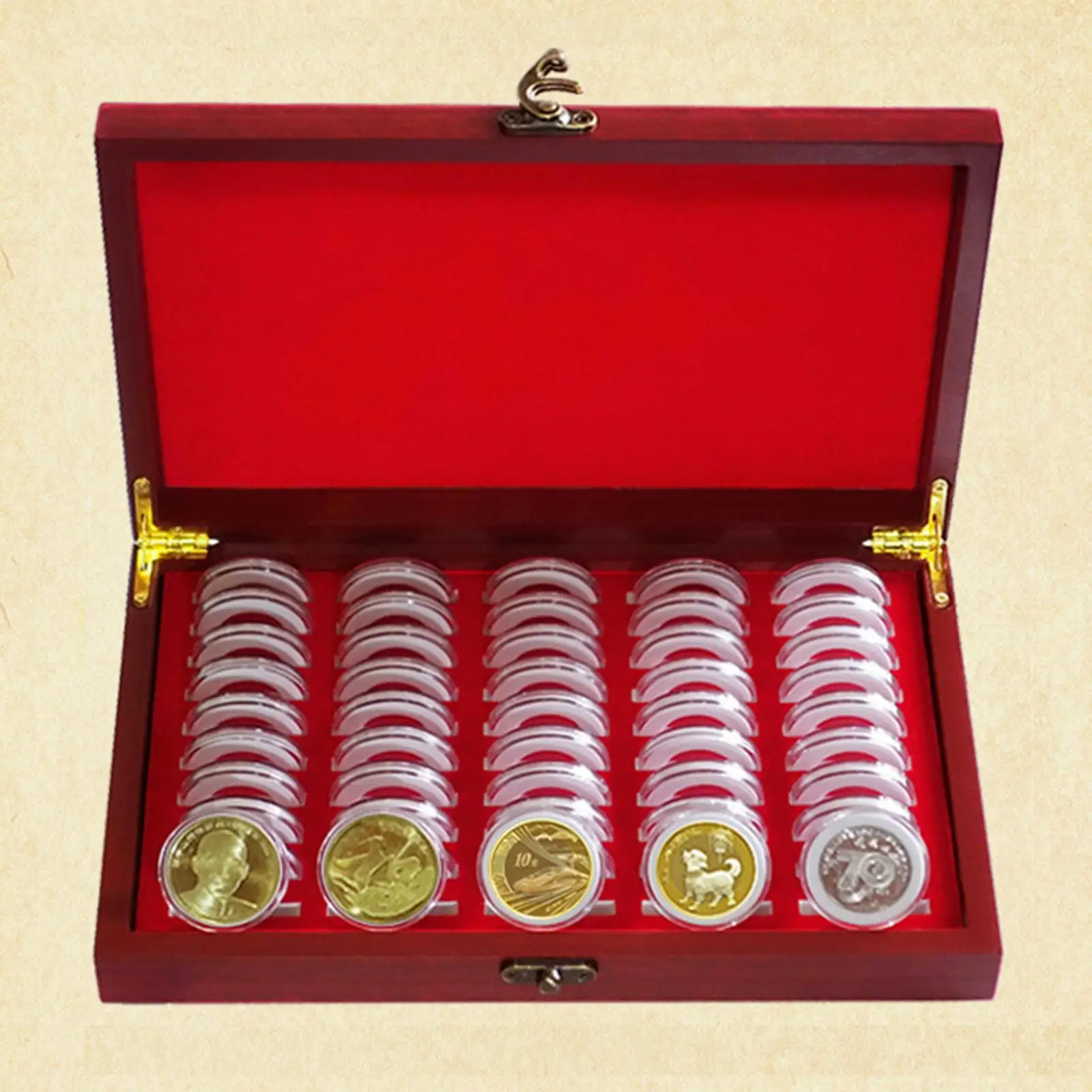 

50Pcs Coins Wooden Box Safety Display Cases Storage Container Coin Holder Fashion Sturdy Durable Storage Case 20/ 27/25/ 30mm