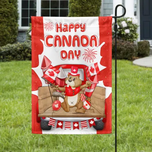 Happy Canada Day Beaver Canadian Flag Garden Flag