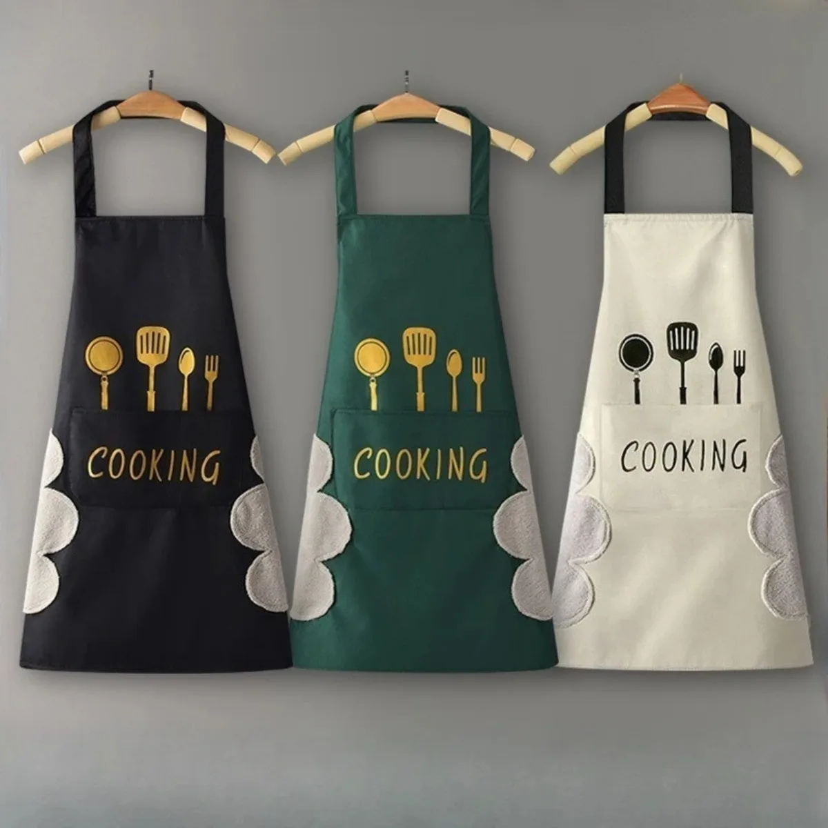 Wasserdichte, ölbeständige, atmungsaktive Küchenschürze mit Tasche, Unisex, verstellbar, Kochdruck-Design, Kittel für Männer und Frauen, Schürze, 1 Stück