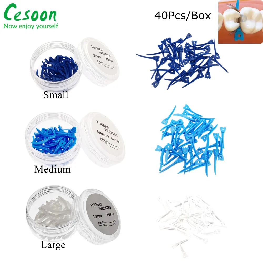 

40Pcs/Box Dental Wedge Plastic Tulwar Wedges Disposable Tooth Gap Sectional Matrix Refill Diastema With Hole Dentistry Materials