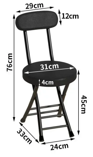Home Leather Folding Chair, Easy Storage Leather Dining Table Stool, Mazza Small Round Stool, Simple Stool with Backrest
