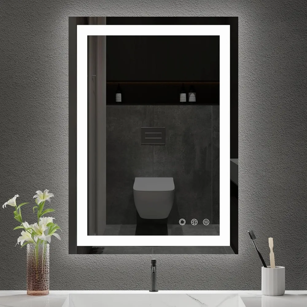 20x28 Inch LED Bathroom Mirror - Anti-Fog, Stepless Dimmable - Bathroom Mirror with LED Lights - 3 Color LED Mirror for Bathroom