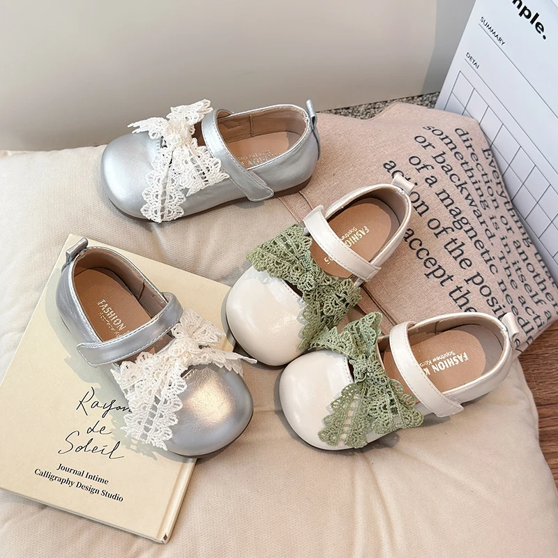 

Toddlers Girls Shoes New Spring Autumn Children Leather Shoes Chic Lace Bowknot Princess Versatile Kids Causal Flat Shoes Trend