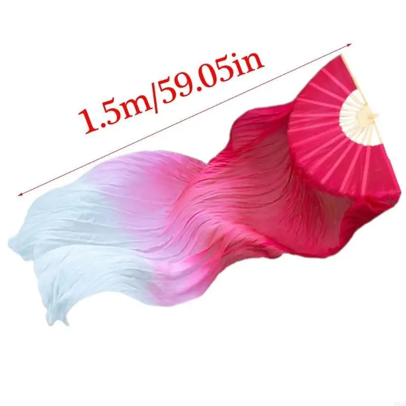 B95F 1Piece Handmade Belly Dance Fan Veil Women's National Dance Dancing Bamboo Long Fan for Party Stage Performances Props