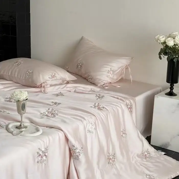 الفاخرة فرنسا نمط ليوسيل الألياف غطاء لحاف الصيف تنفس الحرير الجليد مكيف الهواء لحاف الرجال النساء التطريز لوازم السرير #4