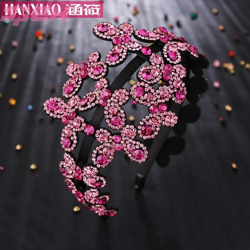 Wide edge hair band anti-skid teeth Rhinestone Butterfly hairpin sweet hair accessories pressure hair band crystal headdress