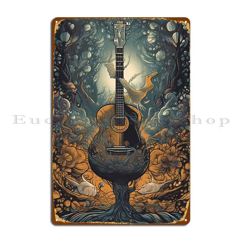 Acoustic Guitar Forest Metal Plaque Classic Retro Character Design Cinema Tin Sign Poster