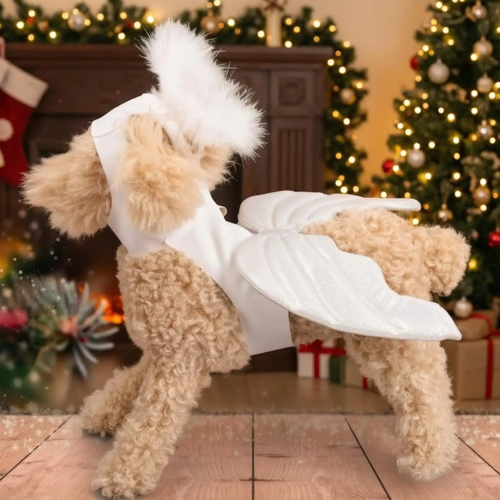 Polyester Pet Angel Costume Full Body Suit with Hook Loop Closure for Festive Dog Dress Up Celebration