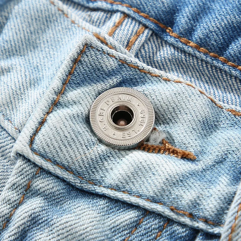 W2EJOURNEY Luxury Quality EU US Size Slim Fit Straight-Leg Slightly Stretchy Rips Patches Washed European American Denim Pants