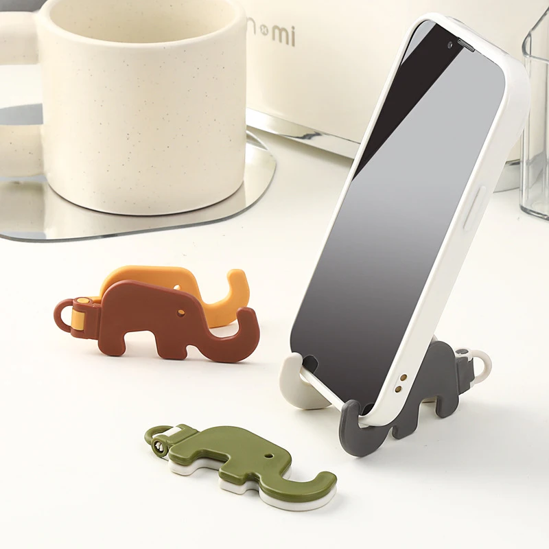 3PCS/Bag Mini Elephants Cute Cartoon Animal Lazy Desktop Mobile Phone Stands Base Design Easy Portable Stands Foldable Key Chain