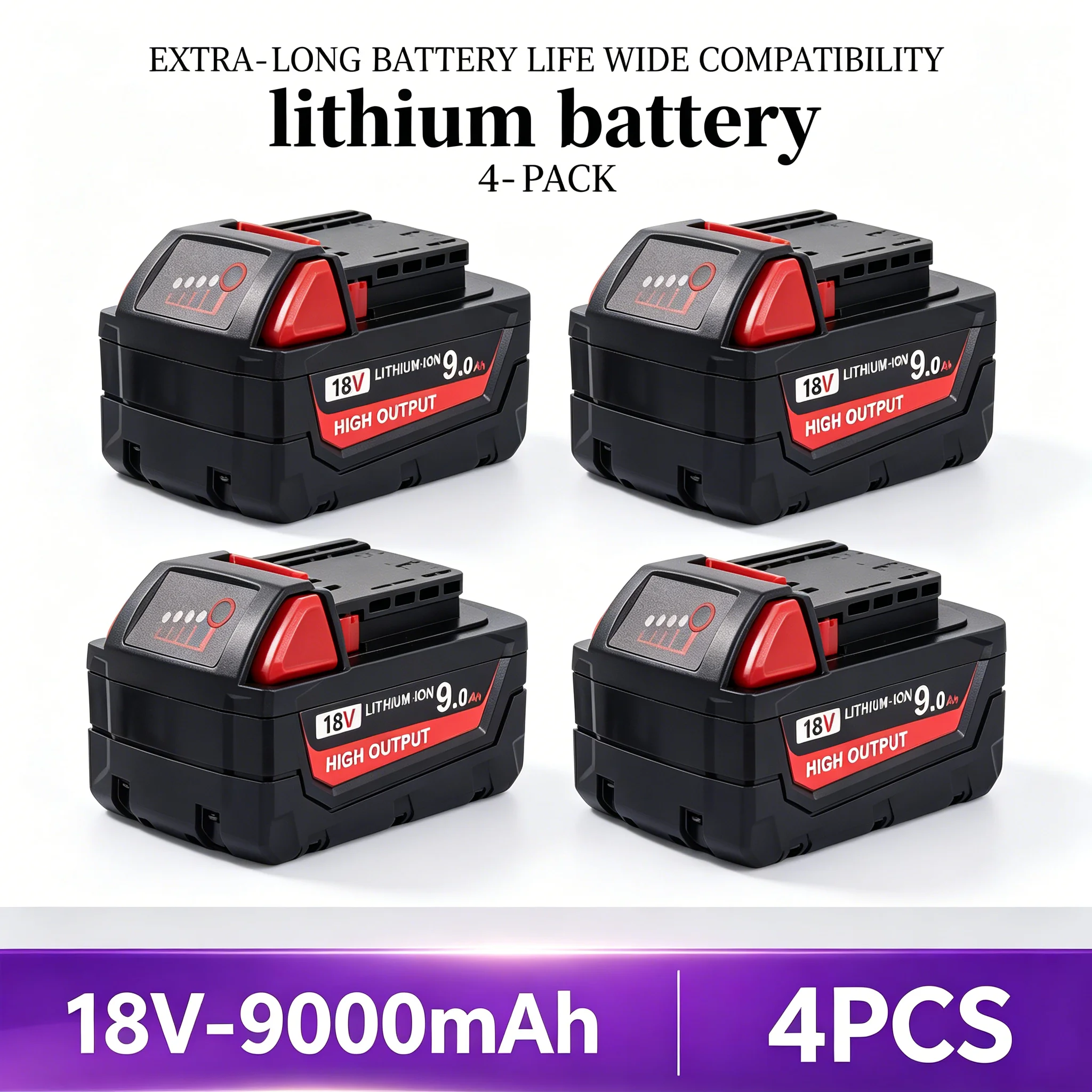 4Pack 9.0Ah Battery For Milwaukee M18 18V Replacement 48-11-1890 48-11-1850 Lithium Ion Power Tool（24-hour shipping）