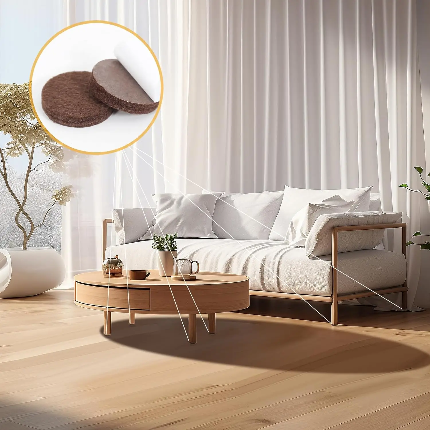 แผ่นรองเฟอร์นิเจอร์สักหลาดมีกาวในตัว 56 ชิ้น - แผ่นป้องกันพื้นกันรอยขีดข่วน สีน้ําตาล