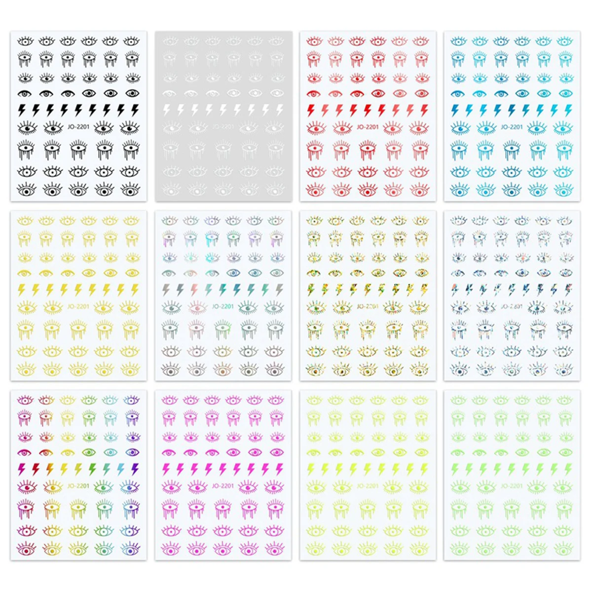 Eye Design Nail Stickers INS Style 12 Colors Lightning Pattern Nail Art Decoration Decals