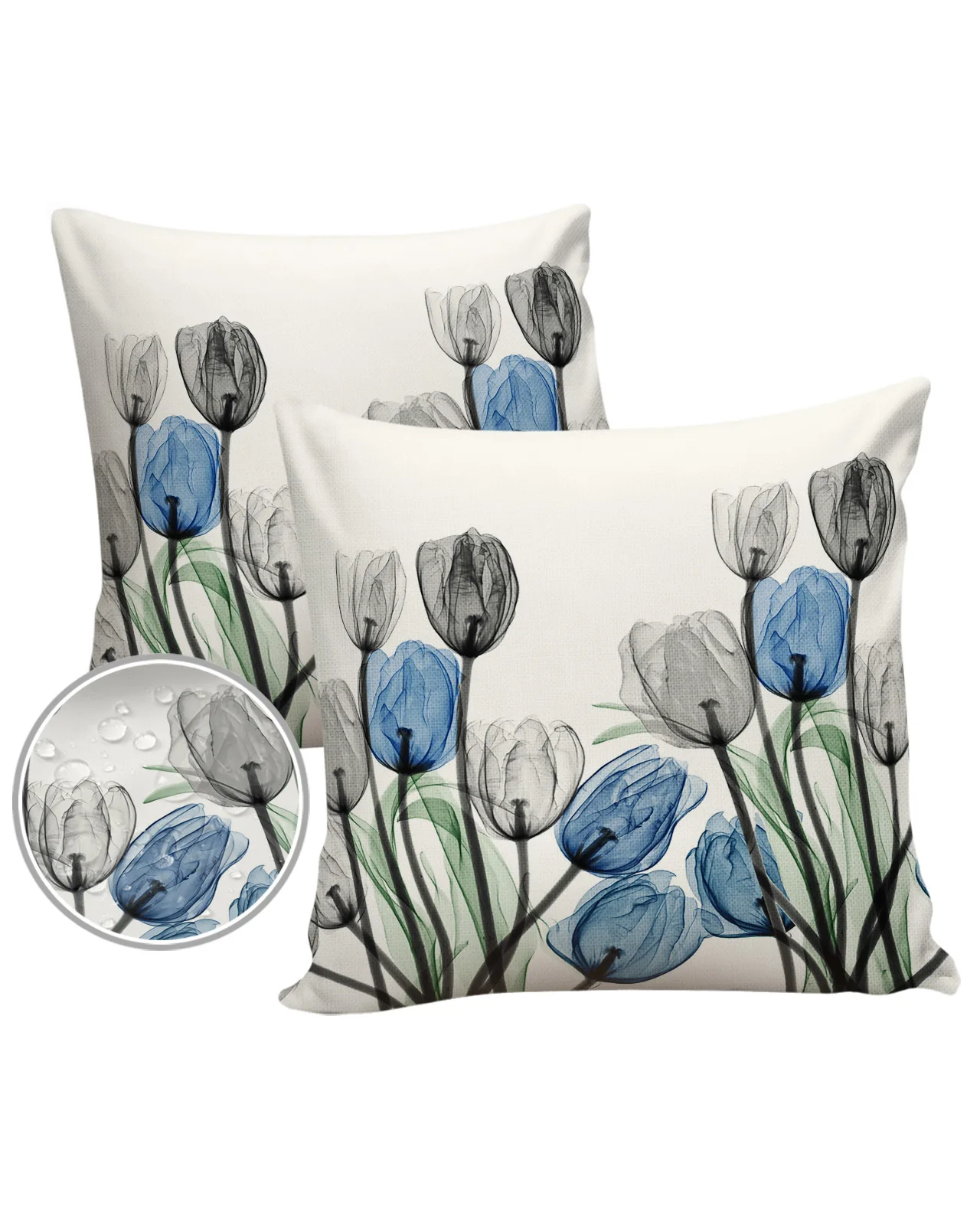 Rustic Grey And Blue Tulip Flowers Cushion Pillowcase Set Living Room Sofa Decor Cushion Cover Waterproof Throw Pillowcover