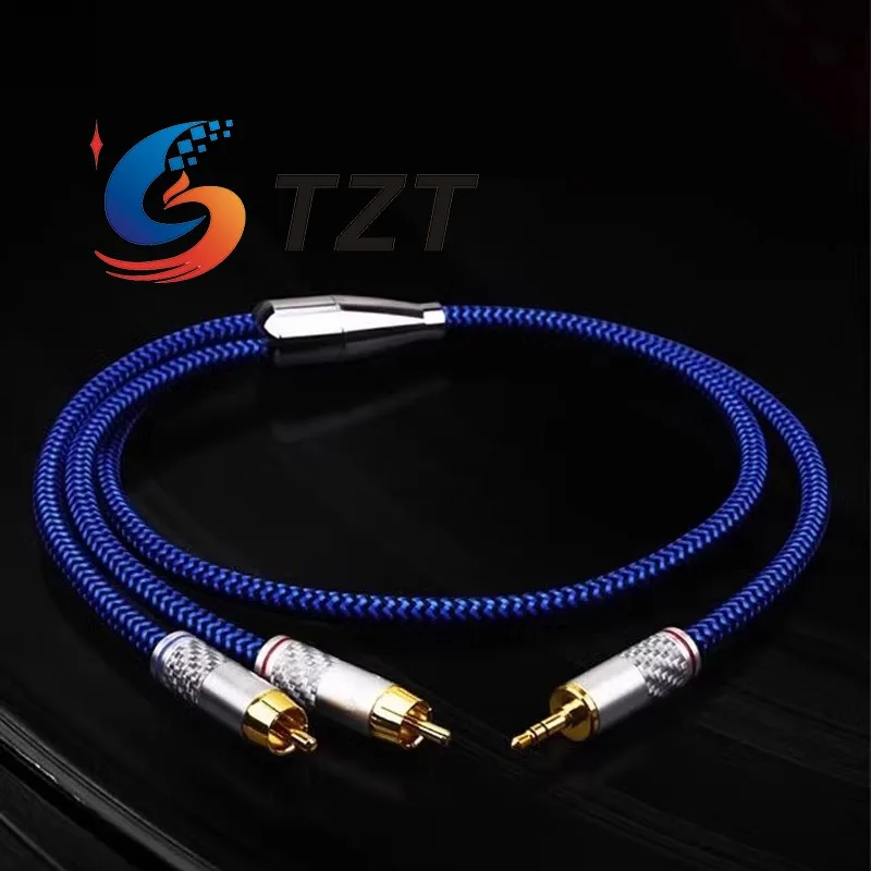 

TZT 1 м/3,3 фута 3,5 мм «папа» на 2RCA «папа» аудиокабель 6N монокристаллическая медь с углеродным волокном для ПК телефона