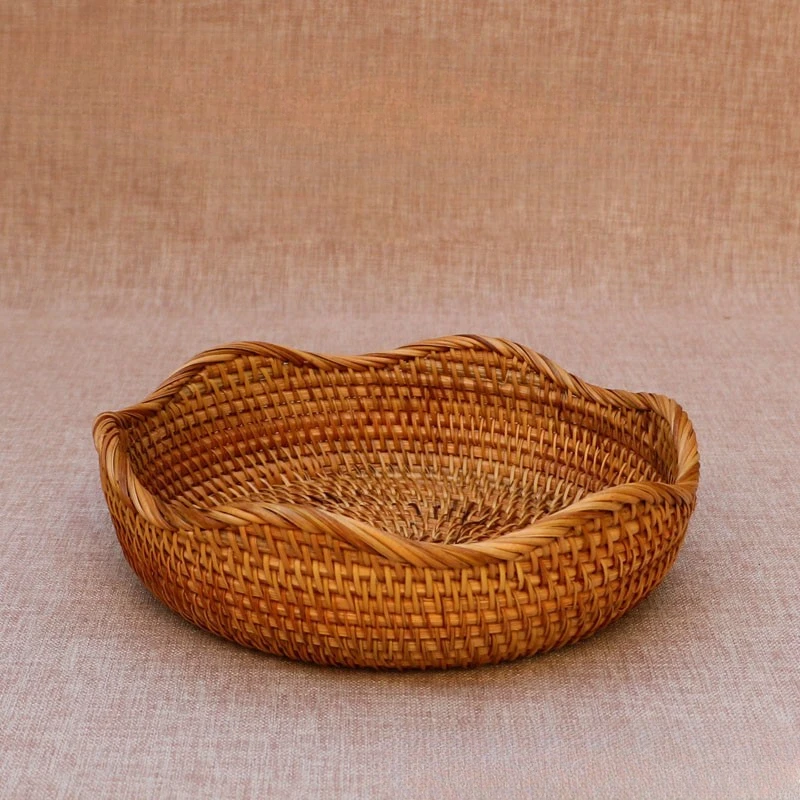 Retro Handmade Woven Basket Rattan Woven Material Storage Basket Home Water Fruit Basket Decorative Storage Bamboo Basket