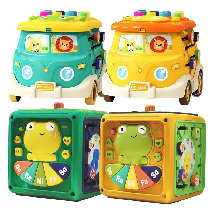 Activity Cube 6 in 1 Hexahedral Hand Drum Learning Cube with Music Whack-a-Mole Games Activity Center Cube for 0-3 Boys and