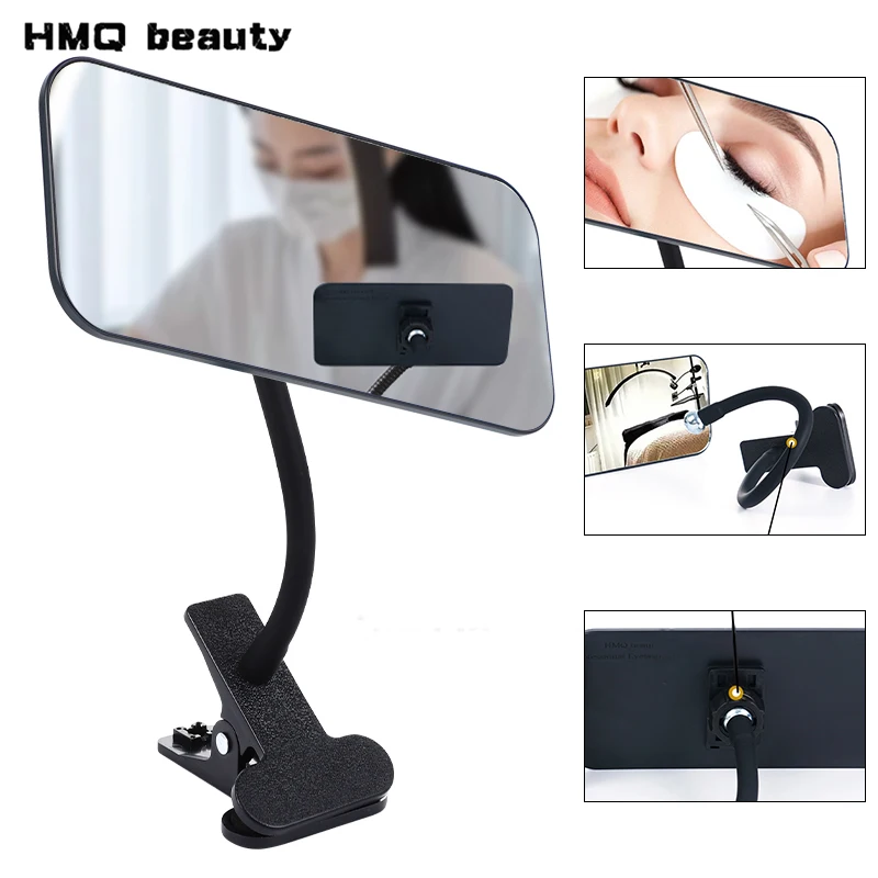 360°Rotating Clip-On Eyelash Extension Mirror Black Metal Rod Protective Frame Convex Lens for Precise Lash Grafting Makeup Tool