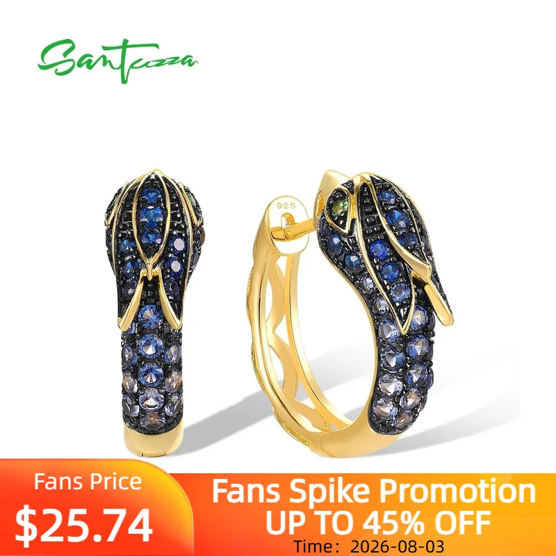 SANTUZZA Authentic 925 Sterling Silver Earrings For Women Sparkling Blue Green Stone Phoenix Elegant Wedding Gift Fine Jewelry