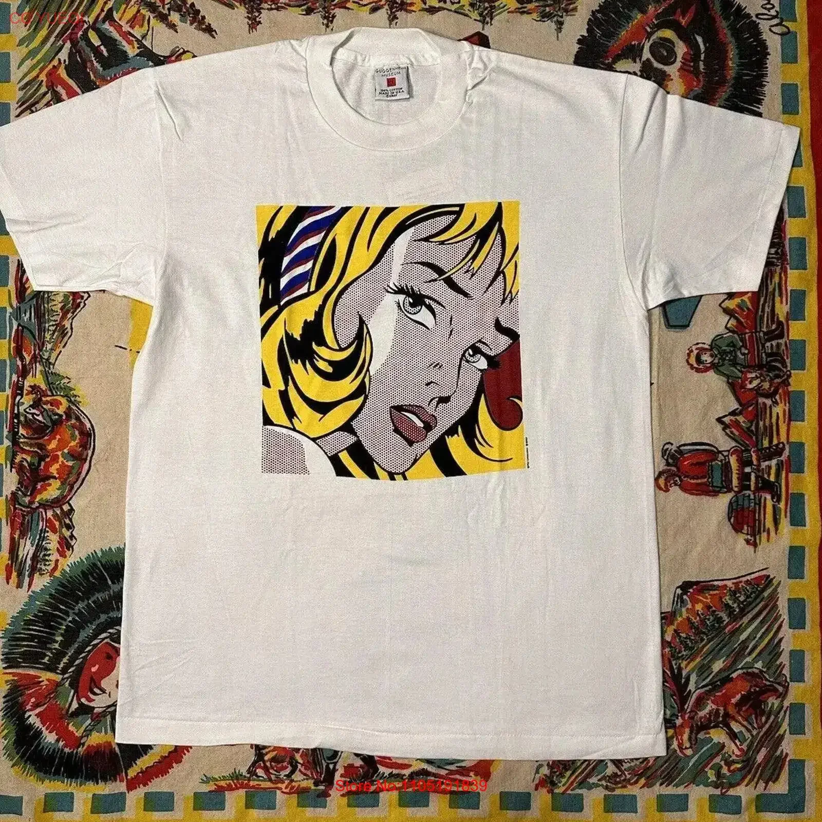 خمر 90s روي ليختنشتاين فتاة مع شريط شعر فن البوب تي شيرت نادر XL NWT غسلها أوم أنيق مريح خمر #1