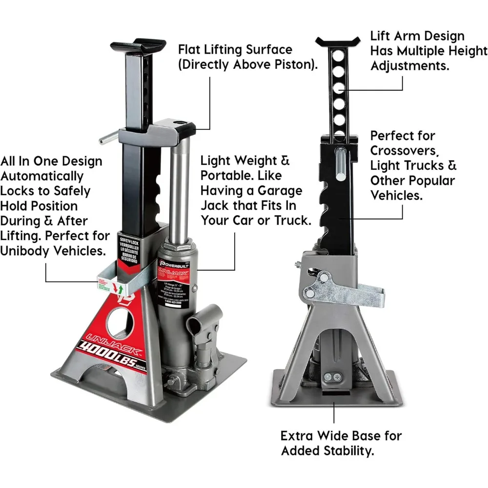 

2 Ton UniJack Combination Hydraulic Bottle Jack / Jackstand in 1 Unit, Compact, for Unibody Sedans, CUVs, SUVs, Cars, - 620470