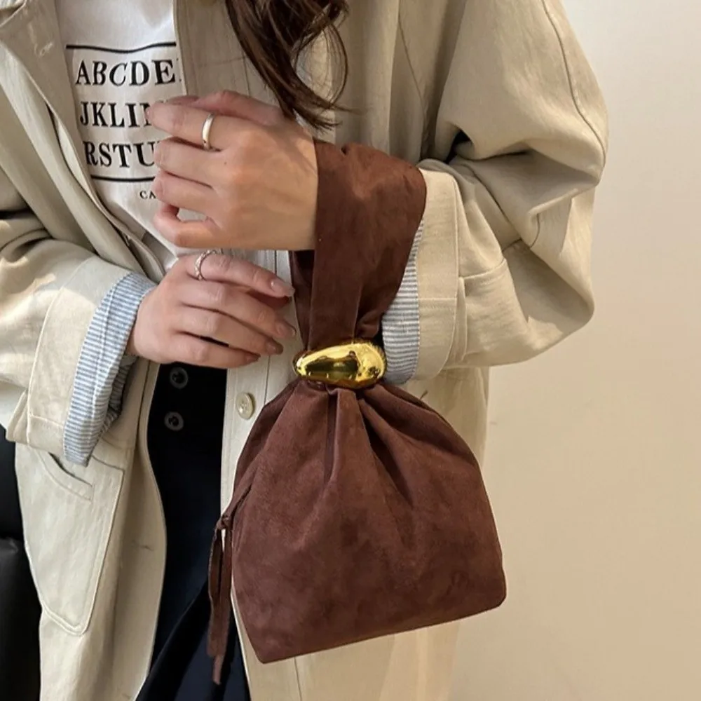 

Solid color Suede Clutch Bag Side Zipper Korean Style Party Evening Bag Large Capacity Coin Pouch Pleated Bucket Bag Daily
