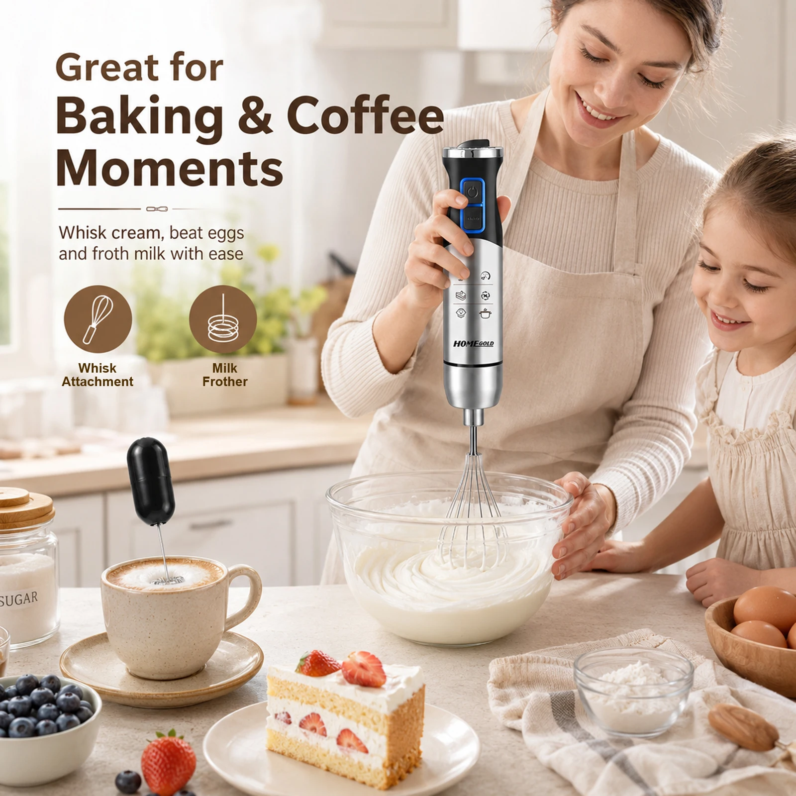 

SIAHO 5 in 1 Immersion Hand Blender 1500W Blender with 304 Stainless Steel Blade Food Processor Smoothies Puree Baby Food