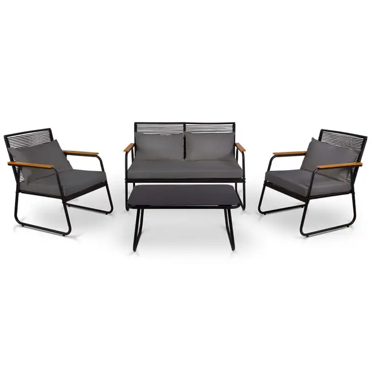

Outdoor SofaAJUNION 4 Piece Dark Grey Garden Set Steel Frame Rattan Weave Garden Furniture Outdoor Lounge Set For Courtyard Vill