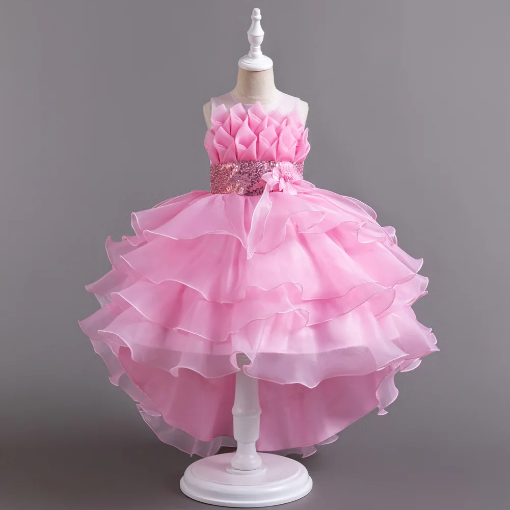 

Girls Party Dress with Train, Puffy Cake Dress for Birthday & Flower Girl, Elegant Princess Gown for Host & Special Events