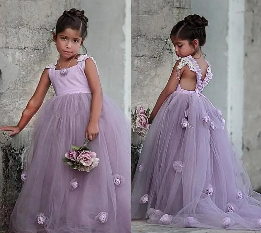 

Purple Ruffle Beautiful Flower Girls Dresses Flowers Girls Pageant for Wedding Sleeveless Floor Length First Communion Dress