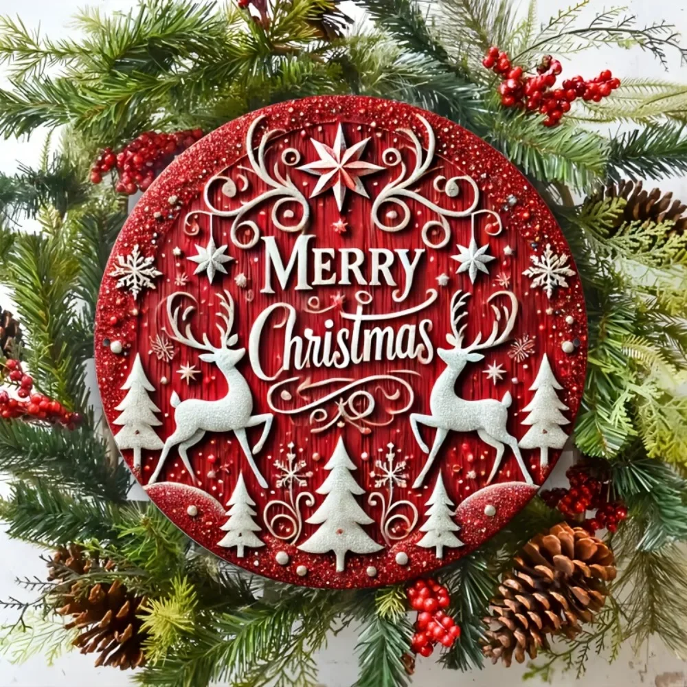 8x8" 3D Merry Christmas Aluminum Decor - Festive Wall Hanging with Reindeer, Ideal for Cafe/Gym/Home, Indoor & Outdoor Art