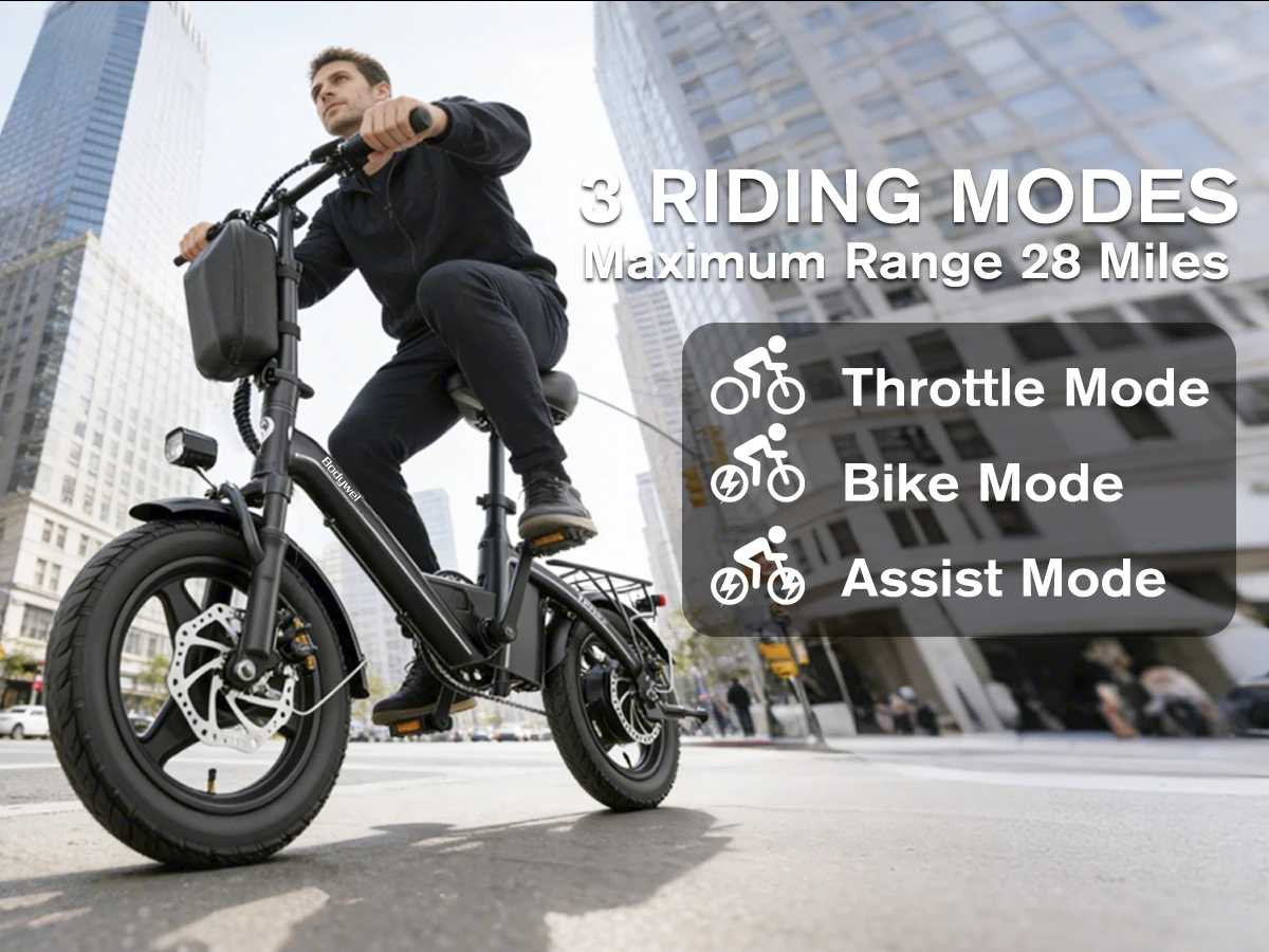 Folding Electric Bike 400W for Adults, Bodywel T16pro 36V 10Ah Long Range 30 Miles Commuter E-Bicycle, Compact Foldable ebike Dual Disc Brakes for Teens US stock view 5