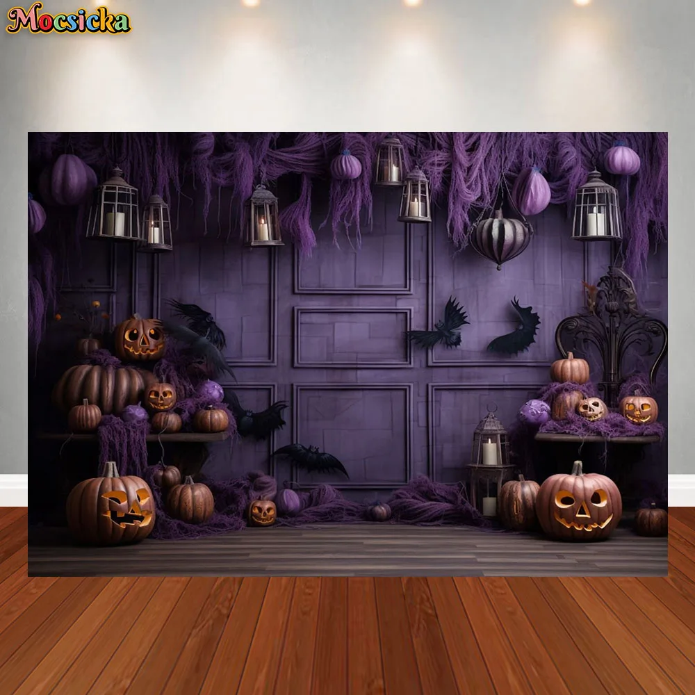 

Mocsicka Helloween Backdrop Photography Terrifying Forest Pumbpkin Lanterns Backgrounds Photo Photographic Studio Shoots Props