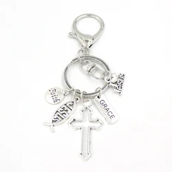 New Arrival Jesus Key Chain Grace Cross Faith Keychain Key Ring Holder Bag Pendant Accessory Jewelry Christmas Gifts Women Men