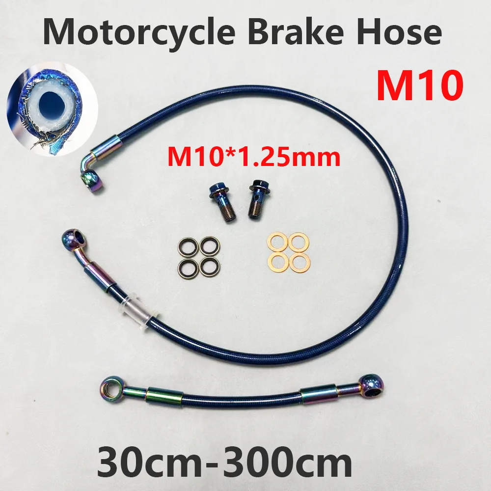 Blue 30-300cm MotorcycleBrake Hose Hydraulic  Line Cable M10 0°-28°-90° Banjo Kawasaki Yamaha Pipe Line Braided oil Hose